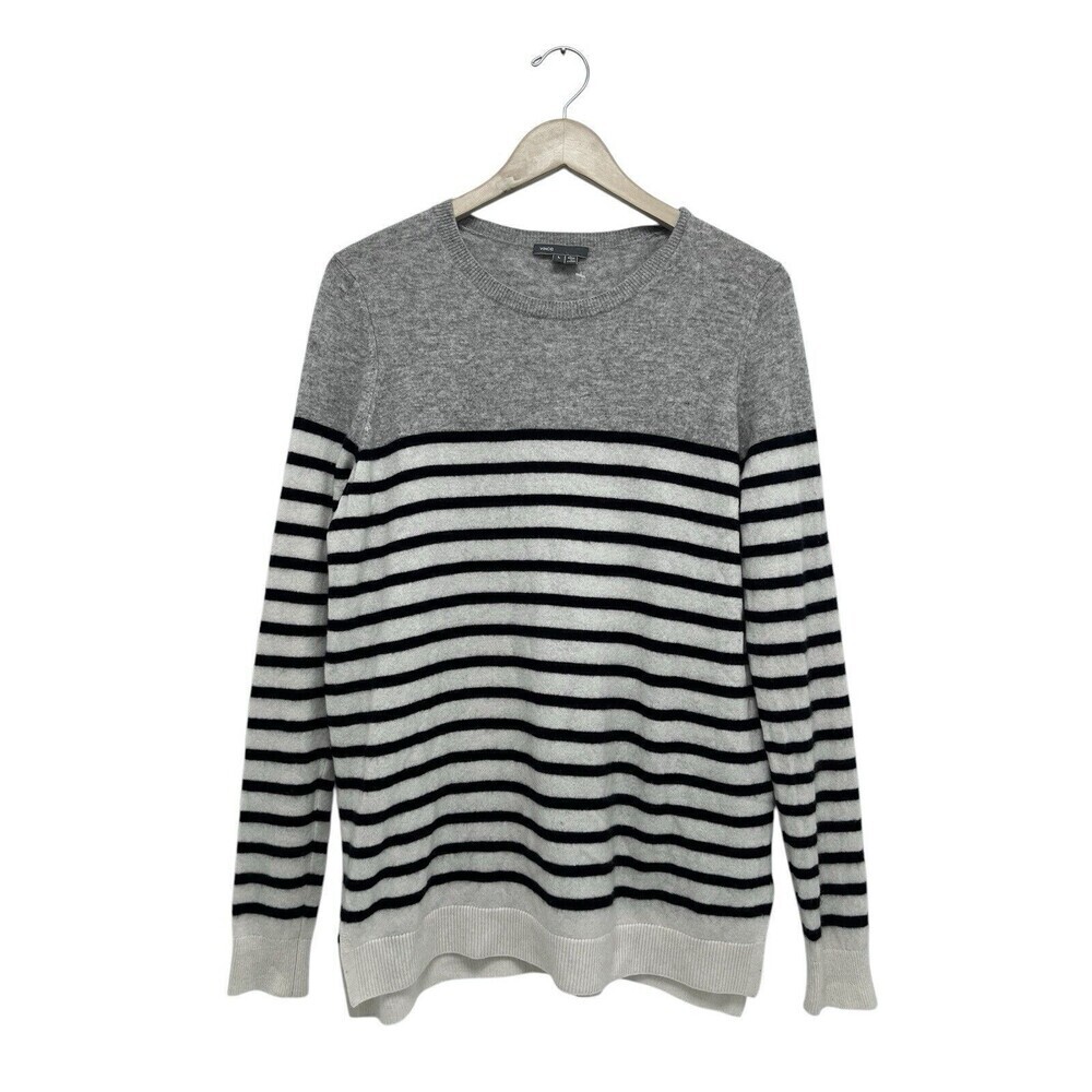 Vince Breton Striped 100% Cashmere Colorblock Stripe Pullover Sweater Women’s L - Picture 2 of 9